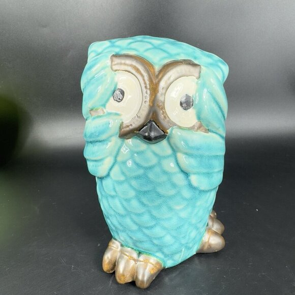 Whimsical Owl Bird Ceramic Figurine Decor Blue Crackled Glaze Figure Porcelain - Picture 10 of 10